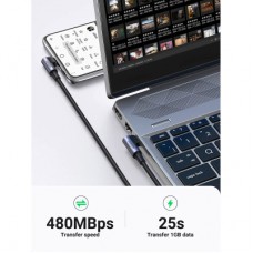Дата кабель USB-C to USB-C 1.0m 100 W (20V/5A) 90° corner braided black UGREEN (70696) - Фото