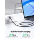 Дата кабель USB-C to USB-C 1.0m 100 W (20V/5A) 90° corner braided black UGREEN (70696)