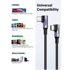 Дата кабель USB-C to USB-C 1.0m 100 W (20V/5A) 90° corner braided black UGREEN (70696) - Фото