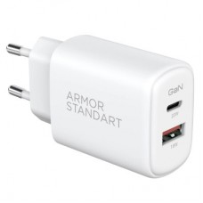 Зарядний пристрій Armorstandart 1xUSB-C PD25W + 1xUSB QC3.0 GaN white (ARM87066) Зарядний пристрій Armorstandart 1xUSB-C PD25W + 1xUSB QC3.0 GaN white (ARM87066) - Фото