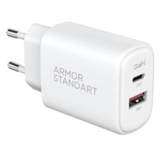 Зарядний пристрій Armorstandart 1xUSB-C PD20W + 1xUSB QC3.0 GaN white (ARM87067) Зарядний пристрій Armorstandart 1xUSB-C PD20W + 1xUSB QC3.0 GaN white (ARM87067) - Фото