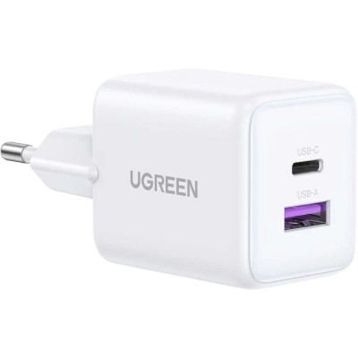 Зарядний пристрій UGREEN USB + USB-C GaN 30 W X516 white (65015)