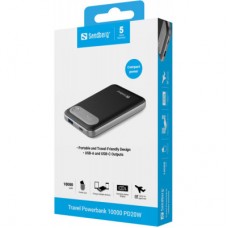 Батарея универсальная Sandberg 10000mAh Travel PD/20W, QC/3.0/22.5W, USB-A, USB-C, LCD Display (421-16) - Фото