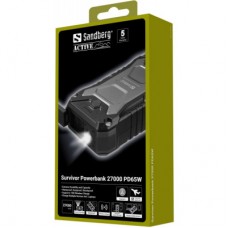 Батарея универсальная Sandberg 27000mAh Survivor PD/65W, IP66, LED Torch, QC/3.0/18W, QI-15W, Pass-Through Charging (420-99) - Фото