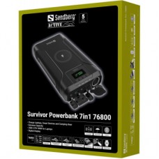 Батарея универсальная Sandberg 76800mAh Survivor 7in1 DC/91W, PD/100W, Cigar Lighter/120W, QI-15W, power-through (421-15) - Фото