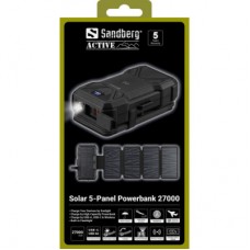 Батарея универсальная Sandberg 27000mAh Solar 5-Panel 8W, PD/20W, IP54, Flashlight, wireless charging 15W (421-06) - Фото