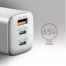 Зарядное устройство AXAGON 1xUSB + 2xUSB-C 65W QC4+ PD3.0 PPS white (ACU-DPQ65W) - Фото