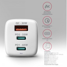 Зарядное устройство AXAGON 1xUSB + 2xUSB-C 65W QC4+ PD3.0 PPS white (ACU-DPQ65W) - Фото