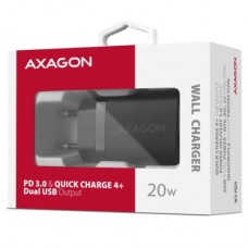 Зарядное устройство AXAGON 1xUSB QC3.0 + 1xUSB-C PD20W black (ACU-PQ20) - Фото