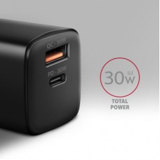 Зарядное устройство AXAGON 1xUSB QC4.0 + 1xUSB-C PD30W PPS black (ACU-PQ30) - Фото