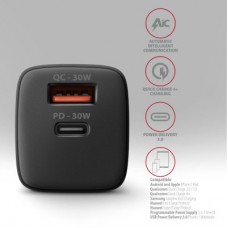 Зарядное устройство AXAGON 1xUSB QC4.0 + 1xUSB-C PD30W PPS black (ACU-PQ30) - Фото