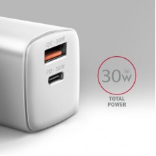 Зарядное устройство AXAGON 1xUSB QC4.0 + 1xUSB-C PD30W PPS white (ACU-PQ30W) - Фото