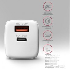 Зарядное устройство AXAGON 1xUSB QC4.0 + 1xUSB-C PD30W PPS white (ACU-PQ30W) - Фото