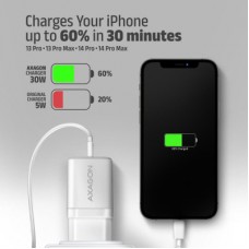 Зарядное устройство AXAGON 1xUSB QC4.0 + 1xUSB-C PD30W PPS white (ACU-PQ30W) - Фото