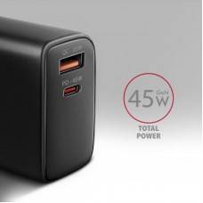 Зарядное устройство AXAGON 1xUSB QC4.0 + 1xUSB-C PD45W PPS black (ACU-PQ45) - Фото