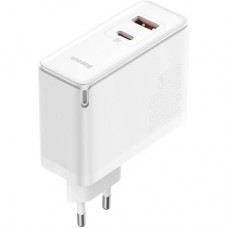 Зарядний пристрій Baseus 1xUSB-C + 1xUSB GaN 100 W + cable USB-C to USB-C white (CCGP090202) - Фото
