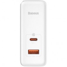 Зарядний пристрій Baseus 1xUSB-C + 1xUSB GaN 100 W + cable USB-C to USB-C white (CCGP090202) - Фото