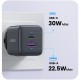 Зарядний пристрій UGREEN 1xUSB-C PD30W + 1xUSB QC3.0 GaN X516 gray (55539)