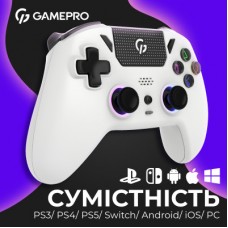 Геймпад GamePro із зарядною станцією 2.4G/BT 5.1/USB (Switch/PC/PS/iOS/Android) RGB White (GPS20W) - Фото