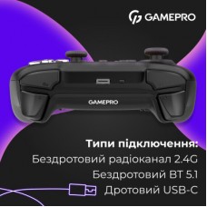 Геймпад GamePro із зарядною станцією BT 5.3/USB/2.4 ГГц (Switch/PC/iOS/Android) RGB Black (GPX13BDOC) - Фото