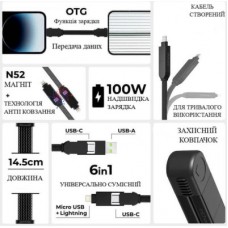 Дата кабель 6in1 inCharge X 0,14m 100 W black Rolling Square (X01WR) - Фото