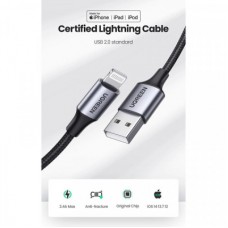 Дата кабель USB 2.0 AM to Lightning 1.0m 2.4A US199 black UGREEN (60156) - Фото