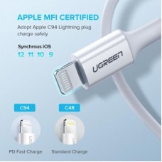 Дата кабель USB-C to Lightning 1.0m 3A US171 white UGREEN (10493) - Фото