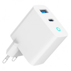 Зарядний пристрій Gembird 1xUSB-C PD30W + 1xUSB QC 3.0 LED white (TA-UC-PDQC30L-W-01) - Фото