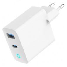 Зарядний пристрій Gembird 1xUSB-C PD30W + 1xUSB QC 3.0 LED white (TA-UC-PDQC30L-W-01) - Фото