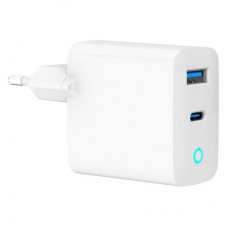 Зарядний пристрій Gembird 1xUSB-C PD30W + 1xUSB QC 3.0 LED white (TA-UC-PDQC30L-W-01) - Фото