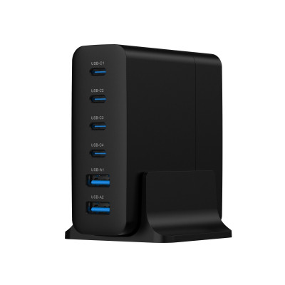 Зарядний пристрій Gembird 4xUSB-C PD25W + 2xUSB QC 3.0 18 W black (TA-UC-2A4C-PD75-01-BK)