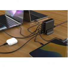 Зарядний пристрій Gembird 4xUSB-C PD25W + 2xUSB QC 3.0 18 W black (TA-UC-2A4C-PD75-01-BK) - Фото
