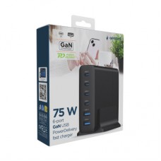 Зарядний пристрій Gembird 4xUSB-C PD25W + 2xUSB QC 3.0 18 W black (TA-UC-2A4C-PD75-01-BK) - Фото