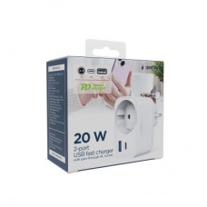 Зарядний пристрій Gembird 1xUSB-C PD20W + 1xUSB QC 3.0 + Schuko white (TA-ACPDQC20-01-W) - Фото