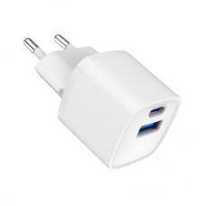 Зарядний пристрій Gembird 1xUSB-C PD20W + 1xUSB QC 3.0 white (TA-UC-PDQC20-W-01) - Фото