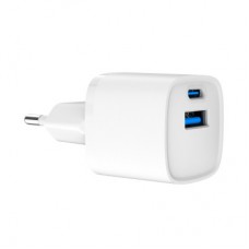 Зарядний пристрій Gembird 1xUSB-C PD20W + 1xUSB QC 3.0 white (TA-UC-PDQC20-W-01) - Фото