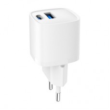 Зарядний пристрій Gembird 1xUSB-C PD20W + 1xUSB QC 3.0 white (TA-UC-PDQC20-W-01) - Фото