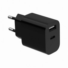 Зарядний пристрій Gembird 1xUSB-C + 1xUSB 12 W black (TA-UC-2AC12-01-BK) - Фото