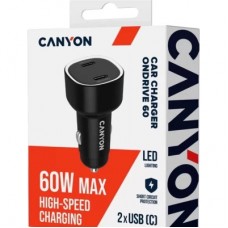 Зарядний пристрій Canyon 2xUSB-C PD60W black (CNE-CCABR3CC) - Фото