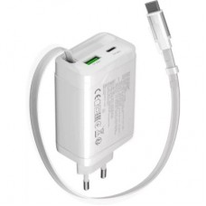 Зарядний пристрій Canyon 1xUSB-C PD65W + 1xUSB QC 3.0 + cable USB-C to USB-C white (CNS-CURC65ACW) - Фото