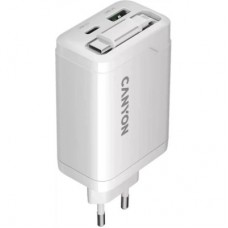 Зарядний пристрій Canyon 1xUSB-C PD65W + 1xUSB QC 3.0 + cable USB-C to USB-C white (CNS-CURC65ACW) - Фото