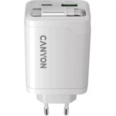 Зарядний пристрій Canyon 1xUSB-C PD65W + 1xUSB QC 3.0 + cable USB-C to USB-C white (CNS-CURC65ACW) - Фото