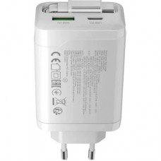 Зарядний пристрій Canyon 1xUSB-C PD65W + 1xUSB QC 3.0 + cable USB-C to USB-C white (CNS-CURC65ACW) - Фото