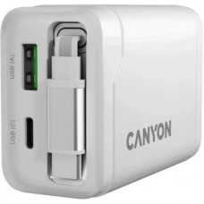 Зарядний пристрій Canyon 1xUSB-C PD65W + 1xUSB QC 3.0 + cable USB-C to USB-C white (CNS-CURC65ACW) - Фото
