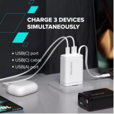 Зарядний пристрій Canyon 1xUSB-C PD65W + 1xUSB QC 3.0 + cable USB-C to USB-C white (CNS-CURC65ACW) - Фото