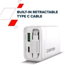Зарядний пристрій Canyon 1xUSB-C PD65W + 1xUSB QC 3.0 + cable USB-C to USB-C white (CNS-CURC65ACW) - Фото