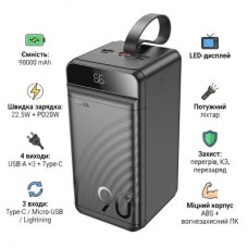 Батарея універсальна HOCO 90000 mAh Element PD/20W, QC/FCP/SCP/AFC/22.5W, LCD, LED Lamp Black (J123D / 714778) - Фото
