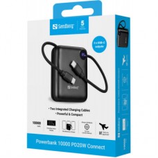 Батарея універсальна Sandberg 10000 mAh PD/3.1/20W, QC/3.0, USB-C In/Out, with 2 cables USB-C (421-26) - Фото