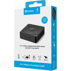 Батарея универсальная Sandberg Magnetic Wireless 5000mAh 20W PD, QI-15W for Apple Watch/Airpods (421-28) - Фото
