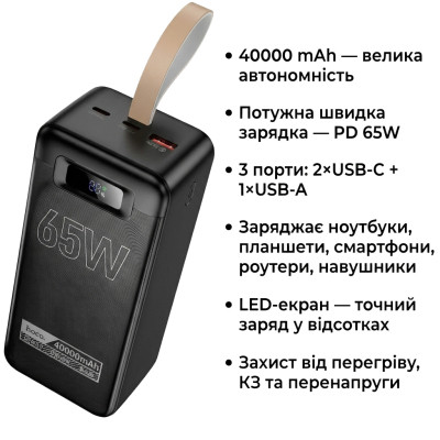 Батарея універсальна HOCO 400000mAh Aquila PD/3.0/65W QC/3.0 Black (DB82 / 714726)